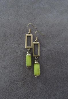 Green serpentine stone and bronze earrings on French hooks Serpentine Stone, Bronze Earrings, Earrings Antique, Earrings Bohemian, Ethnic Earrings, Bohemian Earrings, Earrings Boho, Copper Jewelry, Stone Earrings