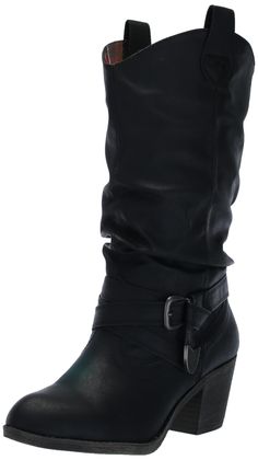 PRICES MAY VARY. Black Synthetic Upper Decorative Strap and Buckle 4" Shaft 13" Circumference Heel Height 2.5 inches Rocket Dog, Pull On Boots, Comfortable Heels, Kids Luggage, Calf Boots, Mid Calf Boots, Pull Ups, Western Style, Boot Shoes Women