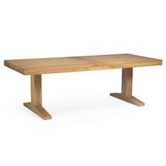 a wooden table with two legs and a long rectangular top, on a white background