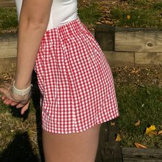 Wore Once (In Pics) Red Plaid Shorts, Red Bottoms For Spring Picnic, Trendy Summer Gingham Shorts, Trendy Gingham Shorts For Summer, Casual Summer Gingham Bottoms, Trendy Gingham Summer Shorts, Casual Gingham Bottoms For Summer, Red Spring Bottoms For Picnic, Red Cotton Shorts For Beach Season