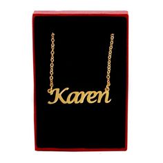 KAREN - Personalized Name Necklace - 18k Rose Gold/Gold plated/Silver tone - Free Gift Box & Bag - C Elegant Name Necklace For Christmas, Personalized Rose Gold Jewelry With Gift Box, Rose Gold Jewelry Christmas Gift, Rose Gold Jewelry For Christmas Gift, Rose Gold Jewelry For Christmas Birthday Gift, Personalized Gift Rose Gold Jewelry With Gift Box, Christmas Gift Rose Gold Jewelry, Personalized Name Necklace As Christmas Gift, Personalized Name Necklace For Christmas Gift