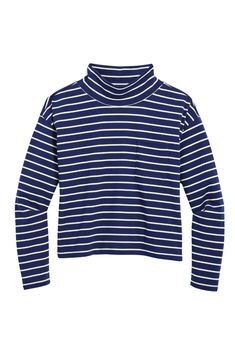 Neat stripes orbit this mock-neck top made from breathable organic cotton in a relaxed fit. Mock neck Long sleeves Chest patch pocket 100% organic cotton Machine wash, tumble dry Imported High Neck Cotton Top For Layering, Relaxed Fit Tops With Striped Collar For Fall, Relaxed Fit Top With Striped Collar For Fall, Relaxed Fit Cotton Funnel Neck Top, Casual Cotton Top With Funnel Neck, Cotton Funnel Neck Top With Relaxed Fit, Fall Horizontal Stripe Relaxed Fit Tops, Fall Horizontal Stripe Pattern Top For Layering, Blue Cotton Turtleneck Top