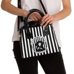 This Dr Eff Designs original shoulder bag will be the most stylish and unique bag you've ever owned!  ☠️ c໒( ◐ ﹏ ◐ )७੭  so Spooky 🦇 It's black and white with a ghoulishly fabulous original hand created design with a single zippered top closure as we as a removable, adjustable fabric shoulder strap.  This bag can be turned into a handbag anytime you want, perfect for any occasion!  👻  💀100% high-grade PU leather 💀 Polyester lining 💀 Black handles 💀 Removable and adjustable PU leather should Retro Bags With Zipper Closure For Gift, Retro Bag With Zipper Closure As Gift, Retro Gift Bag With Zipper Closure, Retro Shoulder Bag As Gift, Retro Shoulder Bag For Gift, Zipper Closure Satchel As Gift, Black Retro Bag As Gift, Gift Satchel With Double Handle And Zipper, Gothic Women