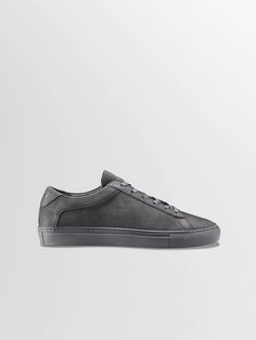 Men's Charcoal Leather Low-top Sneaker | Capri in Charcoal | Koio – KOIO Hand Painted Leather, Painting Leather, Painting Edges, Nubuck Leather, Waxed Cotton, Cotton Lace, Grey Leather, Leather Sneakers, Italian Leather