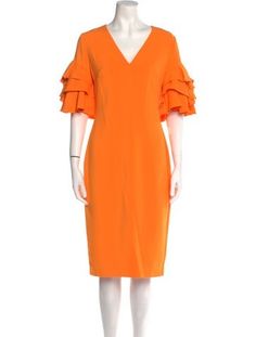 Badgley Mischka Sheath DressOrangeShort Sleeve with V-NeckConcealed Zip Closure at BackDesigner Fit: Dresses by Badgley Mischka typically fit slim, those with a curvy figure may wish to take one size up. Elegant Orange Midi Dress With Short Sleeves, Elegant Orange Short Sleeve Midi Dress, Elegant Orange Short Sleeve Dress, Elegant Orange V-neck Dress, Orange V-neck Midi Dress For Work, Orange V-neck Midi Dress For Evening, Elegant Sheath Orange Midi Dress, Celine Sunglasses, Vintage Holiday Dress