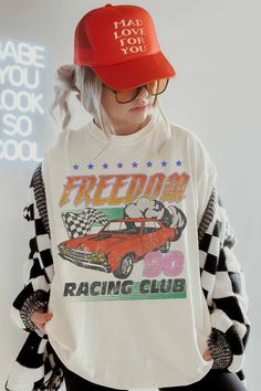 Vintage Retro Racing Club Tee | JQ Clothing Co. Retro Shirt Design, Classic Outfits For Women, T Shirt Logo Design, Racing Club, Shirt Logo Design, Graphic Tee Outfits, Retro Graphic Tees, Retro Sport, Oversized Graphic Tee