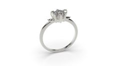 a white gold engagement ring with two diamonds on the top and side stones in the middle