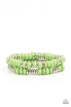 Dainty silver discs and green stone discs are threaded along stretchy bands around the wrist, creating mismatched layers. Sold as one pair of bracelets. Paparazzi Bracelets, Paparazzi Jewelry Images, Green Stone Bracelet, Mobile Boutique, Green Bracelet, Rainbow Bracelet, White Bracelets, Paparazzi Accessories, Black Bracelets