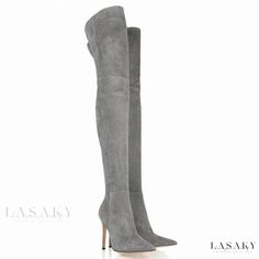 Lasaky - Sophisticated Gray Suede Over-the-Knee Stiletto Boots with Pointed Toe Suede Thigh High Boots, Womens Thigh High Boots, Pointy Toe Boots, Popular Boots, High Heel Boots Knee, Womens Stilettos, Pointed Toe Boots, Stiletto Boots, Fabulous Shoes