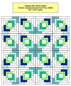 a quilt pattern with blue and green squares in the center, on top of a white background