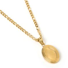 Our Classic Locket Necklace is here to melt hearts with memories! The perfect gift for sentimental value, this gorgeous pendant has an easy open and close feature so you can insert a picture and cherish memories for a lifetime! 14k Gold (1 Micron Plating)  Stainless Steel Base  E-coating for a premium finish  Lead & Nickel Free  Tarnish-Free  Water Resistant Classic Locket Necklace With Charms For Gift, Classic Jewelry Locket With Initial Pendant, Elegant Locket Necklace With Charms For Anniversary, Keepsake Oval Pendant Jewelry With Polished Finish, Keepsake Locket Necklace With Initial Pendant, Classic Locket Necklace As Gift, Classic Necklace With Detachable Pendant For Anniversary, Timeless Pendant Locket Necklace As Gift, Oval Charms Jewelry For Keepsake