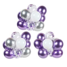 purple and silver balloons with confetti on them