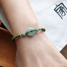 natural jade bracelet green bracelet Jade Leather Bracelet, Chinese Bracelet Diy, Cheap Green Braided Bracelet For Women, Cheap Trendy Green Braided Bracelets, Green Jade Beaded Bangle Bracelet, Green Jade Bangle Beaded Bracelets, Green Jade Bracelets With Round Beads, Adjustable Jade Bangle Bracelets, Handmade Green Aventurine Bracelets