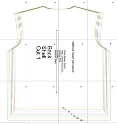 the front and back view of a women's blouse pattern, with measurements for each piece