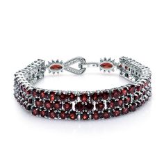 Elegant Vintage Red Garnet and Sterling Silver Bracelet - Lucid Fantasy Silver Bracelets For Women, Gems Bracelet, Garnet Bracelet, Silver Bangle Bracelets, Garnet Gemstone, Red Garnet, Metal Bracelets, Gemstone Bracelets, Natural Red