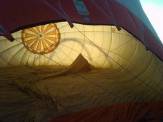 the inside of a hot air balloon that is lit up