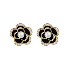 PRICES MAY VARY. Elegant Design: These earrings feature a floral motif with black enamel petals and a lustrous pearl center, surrounded by shimmering faux pearls. Luxurious Materials: Crafted with quality metal alloy and glass pearls for a polished, high-end look. Versatile Style: The classic black and gold color palette allows these earrings to complement various outfits and occasions. Comfortable Wear: Designed with secure post-back closures to prevent slippage or loss. Dimensions: Each earrin Elegant Enamel Flower Shaped Jewelry, Elegant Enamel Flower Earrings, Elegant Flower Shaped Enamel Earrings, Elegant Black Enamel Jewelry, Black Flower Charm Jewelry, Elegant Silver Enamel Flower Earrings, Black Flower Earrings For Gift, Elegant Black Flower-shaped Earrings, Elegant Black Jewelry With Flower Charm