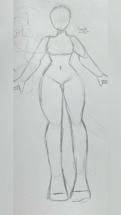 a pencil drawing of a woman standing in front of a mirror with her hands on her hips