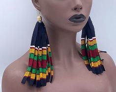 Traditional Multicolor Fringe Earrings, Traditional Fringe Earrings, Traditional Black Tassel Earrings, Corded Necklaces, Auntie Vibes, Earrings Fabric, Fabric Earrings, Innovative Fashion, Feather Light