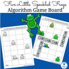 two little speckled frogs game board with the text, five little speckled frogs