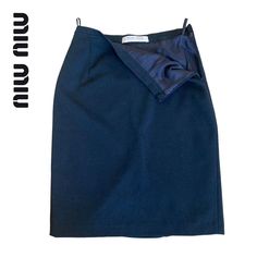 "miu miu 90s mod navy pencil midi skirt  * size XS - 25\" waist - IT38 * good vtg condition - 8/10 * cute warm navy pencil skirt that reaches mid thigh with a pleat in the back" Miu Miu 90s, Pencil Midi Skirt, Navy Pencil Skirt, Midi Skirt Pencil, Miu Miu, Bleu Marine, Crayon, Pencil Skirt, Midi Skirt