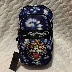 Ed Hardy Tiger On Blue Tie Dye Nylon Two Zipper Compartments Sling Bag With Adjustable Shoulder Strap. Zipper Closures. Item Is In Smoke And Pet Free Home. Thank You For Viewing! Ed Hardy Tiger, Skull Tote Bag, Small Messenger Bag, Travel Duffle, Duffle Bag Travel, Leather Denim, Zip Tote, Tote Bag Purse, Weekender Tote