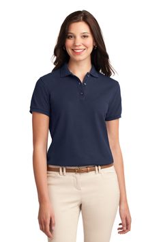 Port Authority ® Ladies Silk Touch™ Polo. L500 - NAVY - 6XL | Port Authority Women's Silk Touch Polo Shirt in Navy Blue Size 6XL | Cotton/Polyester Blend Ropa Semi Formal, Mediterranean Blue, Silk Touch, Port Authority, Work Wear Women, Pique Polo Shirt, Polo Shirt Women, Camisa Polo, Woven Dress