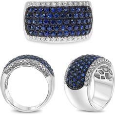 Roman & Jules 14K White Gold Round Sapphire and Diamond Half-Eternity Ring - 1.89 Carat Sapphire, 0.42 Carat Total Diamond Weight Luxury Channel Set Sapphire Ring For Anniversary, Luxury Oval Sapphire Ring With Pave Setting, Formal Platinum Sapphire Ring With Pave Setting, Oval Sapphire Ring With Pave Setting In Platinum, Luxury Sapphire Diamond Ring With Diamond Cut, Platinum Sapphire Ring With Pave Setting In White Gold, Oval Sapphire Ring With Pave Setting, Modern Round Sapphire Ring For Formal Occasions, Elegant Round Sapphire Ring In Platinum With Pave Setting