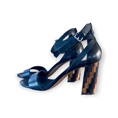 Brand New, Never Worn Beautiful Black Leather Sandals With Block Wood Heel. Beautiful Geometric Pattern On Heels. Wood Heels, Crown Vintage, Wood Heel, Black Leather Sandals, Vintage Shoes, Women's Shoes Sandals, Leather Sandals, Vintage Black, Shoes Sandals