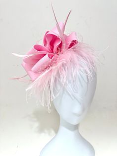 Kentucky Derby Fascinator Headband Hat, Bright Pink Satin Ribbon Hat with Pink Veil, marabou ostrich feather on a Satin lined Metal headband. Choose Pink, Bright Pink or Beige!  Message me! Pink Derby Hats, Kentucky Derby Party Hat With Satin Bow, Pink Feather Trim Mini Hat For Evening, Pink Mini Hat With Feather Trim For Evening, Evening Headband Hat With Feather Trim, Adjustable Pink Mini Hat With Feathers, Party Headpiece With Feathers And Short Brim, Pink Feather Trim Headpieces For Party, Feathered Headpieces For Party With Short Brim