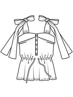 a drawing of a dress with bows on the shoulders and sleeves, as well as an apron