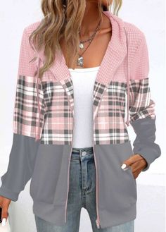 Color:Light Pink;Size:S;Size:M;Size:L;Size:XL;Size:XXL;Package Contents:1 X Hoodie;Occasion:Other;Style:Casual; Pink Patchwork, Sports Hoodies, Pink Long Sleeve, Women Hoodies Sweatshirts, Plaid Jacket, Pink Plaid, Pink Sweatshirt, Print Hoodie, Colorful Hoodies