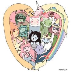 a heart filled with lots of cartoon characters