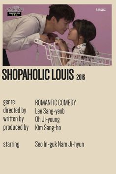 an advertisement for the upcoming show, shopaholici louis 2016 with two people kissing in front of a shopping cart