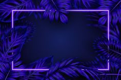 purple neon frame surrounded by tropical leaves