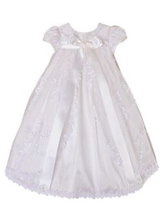 Presenting the Little Things Mean A Lot Baby Girls White Sash Lace Trim Kate Christening Gown, a stunning dress designed to make your little girl's special day even more memorable. This lovely baptism dress is crafted with care and features intricate lace embroidery that is sure to impress. Lovely Baptism dress with lace embroidery by Little Things Mean A Lot. The lace trimmed edge adds a touch of cuteness to the dress, making it perfect for any special occasion. The empire waist is adorned with a nice sash that features a bow, adding a touch of elegance to the gown. Available in sizes 3-24M, this christening gown is perfect for any little girl's baptism, dedication, or christening ceremony. Care Instructions: Dry clean only. Fitted Princess Dress With Satin Bow For Baptism, Elegant Baptism Dress With Satin Bow For Pageant, Fitted Princess Dress With Satin Bow For First Communion, Princess Ball Gown For Baptism With Fitted Bodice, Tulle Baptism Dress With Satin Bow For First Communion, Fitted Dresses With Satin Bow For First Communion, Princess Style Baptism Dress With Satin Bow, Baptism Satin Dresses With Fitted Bodice, Princess Lace Pageant Dress For Baptism