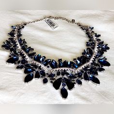 This Is A Stunning Natasha Blue Sapphire & Clear Crystal Statement Necklace. Difficult To Measure, But Approx 16-18" Perhaps More. The Crystals Catch The Light And Sparkle More Than I Can Capture With My Camera. New With Tags Elegant Blue Bib Necklace For Party, Elegant Blue Rhinestone Necklace For Formal Occasions, Blue Costume Jewelry Necklace For Party, Formal Blue Jeweled Necklace, Blue Jeweled Necklaces For Party, Blue Jewel Necklaces For Parties, Blue Jeweled Party Necklaces, Sapphire Crystal Necklaces For Party, Sapphire Necklaces With Jewels For Party