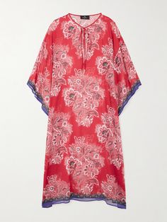 Etro's kaftan is the perfect choice for your next beach getaway. Made from airy crepon, it's patterned with florals and has a loose cut framed by billowy sleeves. Slip yours on over a swimsuit - don't be afraid to clash your prints. Summer Paisley Print Kaftan, Bohemian Paisley Print Kaftan For Vacation, Paisley Print Kaftan For Vacation, Bohemian Kaftan With Paisley Print For Vacation, Red Kimono For Beach Cover-up, Red Vibrant Print Summer Kaftan, Red Vibrant Print Kaftan For Summer, Red Kaftan With Vibrant Print For Summer, Summer Beach Viscose Kaftan