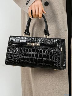 OrcaJump - Exquisite Crocodile Embossed Square Crossbody Handbag in Patent PU Leather - Perfect for Commuting Season Activity, Urban Bags, Seasons Activities, Leather Style, Emboss, Cross Body Handbags, Patent Leather, Pu Leather, Crossbody Bag