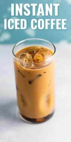 iced coffee in a glass with text overlay