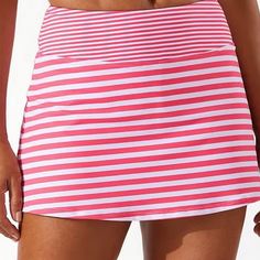 From Tommy Bahama, This Swim Bottom Features: Skort Silhouette Built-In Shorts Full Coverage Stripe Print Fully Lined Pull-On Construction Nylon/Spandex Hand Wash Imported. Coral Coast Is The Color. Fitted White Skort For Vacation, Casual White Swim Skirt For Beach Season, White Beachwear Skort For Beach, White Beachwear Skort, White Summer Beach Skort, White Skort For Vacation And Beach Season, White Mini Swim Skirt For Summer, White Beach Skort For Beach Season, White Beachwear Skort For Summer