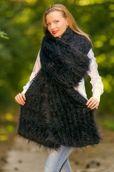 Check out Thick black fuzzy mohair scarf extra long shawl handknit neck warmer SUPERTANYA, the latest item I added on eBay! #eBay #eBaySeller Fuzzy Mohair Sweater, Mohair Scarf, Long Shawl, Multicolor Sweater, Scarf Handmade, Turtle Neck Jumper, Scarf Material, Mohair Cardigan, Mens Scarves