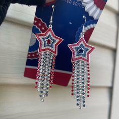 Super Cool Red White And Blue Dangling Earrings. Perfect For Memorial Day And 4th Of July Dangling Earrings, Earrings Color, Red White And Blue, Long Earrings, Super Cool, Memorial Day, Lady In Red, Red Blue, 4th Of July