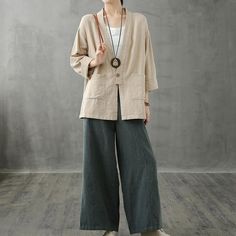 Blazer Korean Style, Blazer Linen, Куклы American Girl, Chic Sweatshirt, Beige Shirt, Linen Fashion, Style Blazer, Half Sleeve Tops, Shirts Women