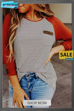 O Neck Long Sleeve Striped Raglan Top Raglan Top, Stretchy Tops, Knitting Women Sweater, Staying In, Sleeveless Tank Top, Pocket Detail, Long Sleeve Crop Top, Raglan Sleeve, Long Tops