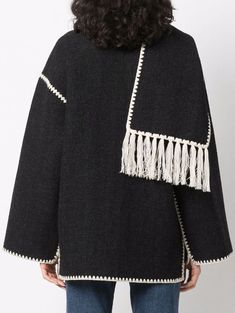 TOTEME Embroidered Scarf Jacket - Farfetch Tailored Menswear, Women's Winter Coat, Scarf Jacket, Embroidered Scarf, Wool Coats, Casual Luxury, Tassel Scarf, Power Couple, Modern Lifestyle