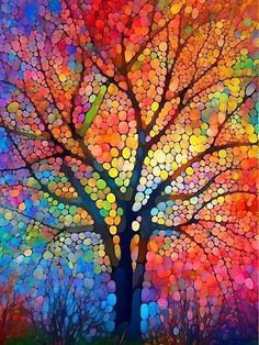 Stained Glass Tree - Paint by numbers Tree Mosaic Ideas, Stained Glass Window Painting, Stained Glass Trees, Stained Glass Watercolor, Mosaic Tree, Stained Glass Tree, Painting On Glass Windows, Tree Mosaic, Mosaic Painting