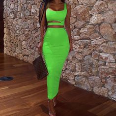 Medium High Waist Cropped Top Skirt Set Comfortable Fitting Wear For Ladies Night Out Chic Green Skirt For Club, Green Fitted Skirt For Club, Green Summer Skirt For Club, Fitted Green Skirt For Club, Clothes Summer 2023, Womens Suit, Lime Green Dress, Crop Top Skirt Set, 2 Piece Skirt Set