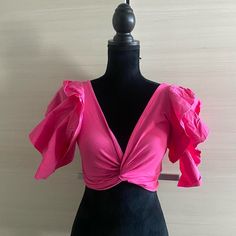 Nwt Barbie Hot Pink Flutter Sleeve Twist Front Crop Top - New W Tags Still Attached - Size Small - Perfect For Spring/Summer & Vacations, Beachy Vibes - Statement Ruffle Sleeves - Brand Is Pacifika Tags: Pink Girly Coquette Feminine Vacation Date Night Going Out Festival Bratz Ruffled Short Sleeve Crop Top For Beach, Fitted Flutter Sleeve Tops For Vacation, Pink Butterfly Sleeve Tops For Summer, Summer Stretch Tops With Butterfly Sleeves, Summer Party Tops With Flutter Sleeves, Summer Tops With Butterfly Sleeves And Stretch, Stretch Summer Tops With Butterfly Sleeves, Beach Fitted Top With Flutter Sleeves, Pink Fitted Top With Flutter Sleeves