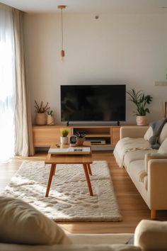 the living room is clean and ready to be used as a home theater or entertainment center